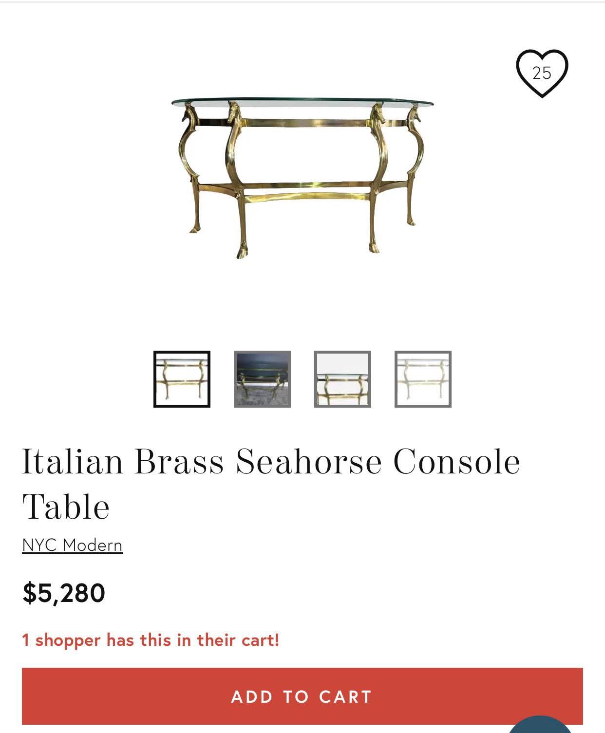 Hollywood Regency Polished Bronze Seahorse Demilune Italian Credenza 🌿🏛️🌿