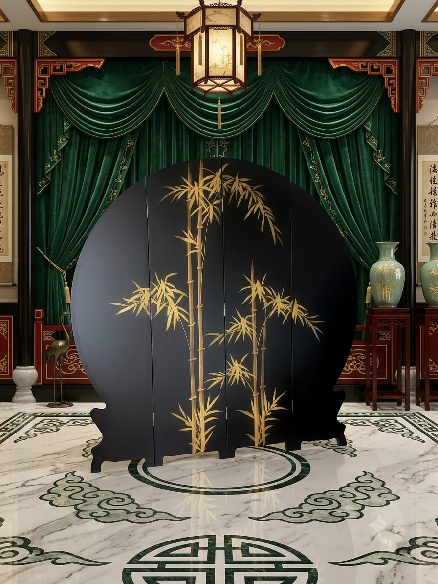Biombo Oriental Mid-century de 4 Paneles Jardín Celestial🌿🌸🌿