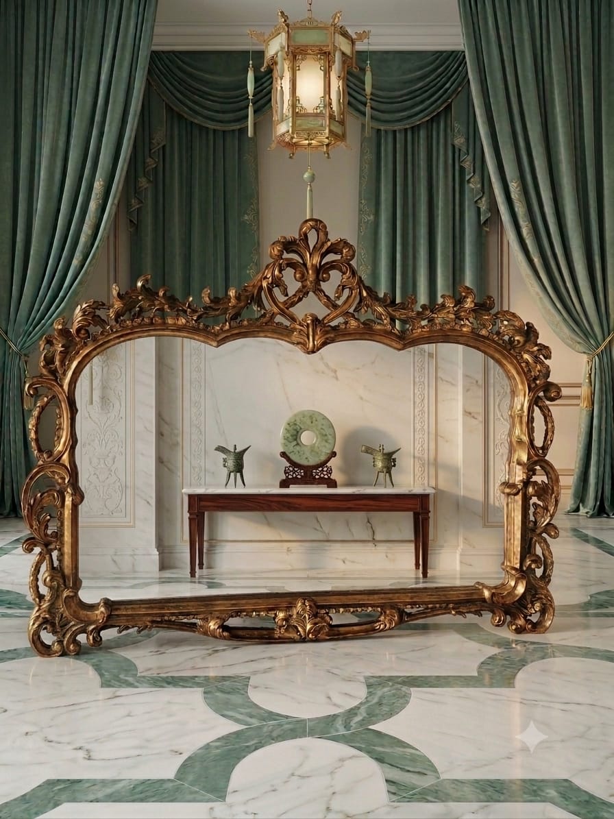 Espejo Barroco/Rococo Revival en Hoja de Oro – Artesanía en Madera🌸🌿🪞