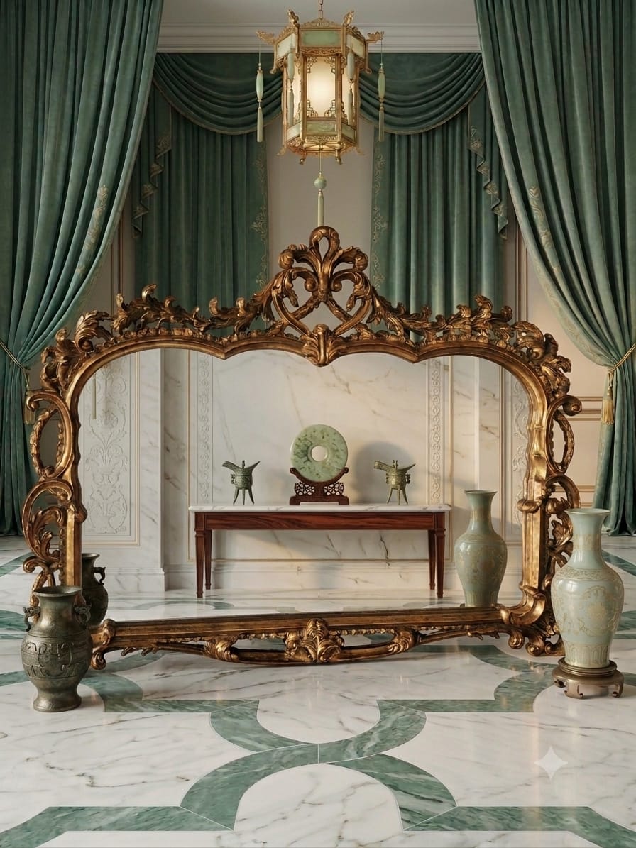Espejo Barroco/Rococo Revival en Hoja de Oro – Artesanía en Madera🌸🌿🪞
