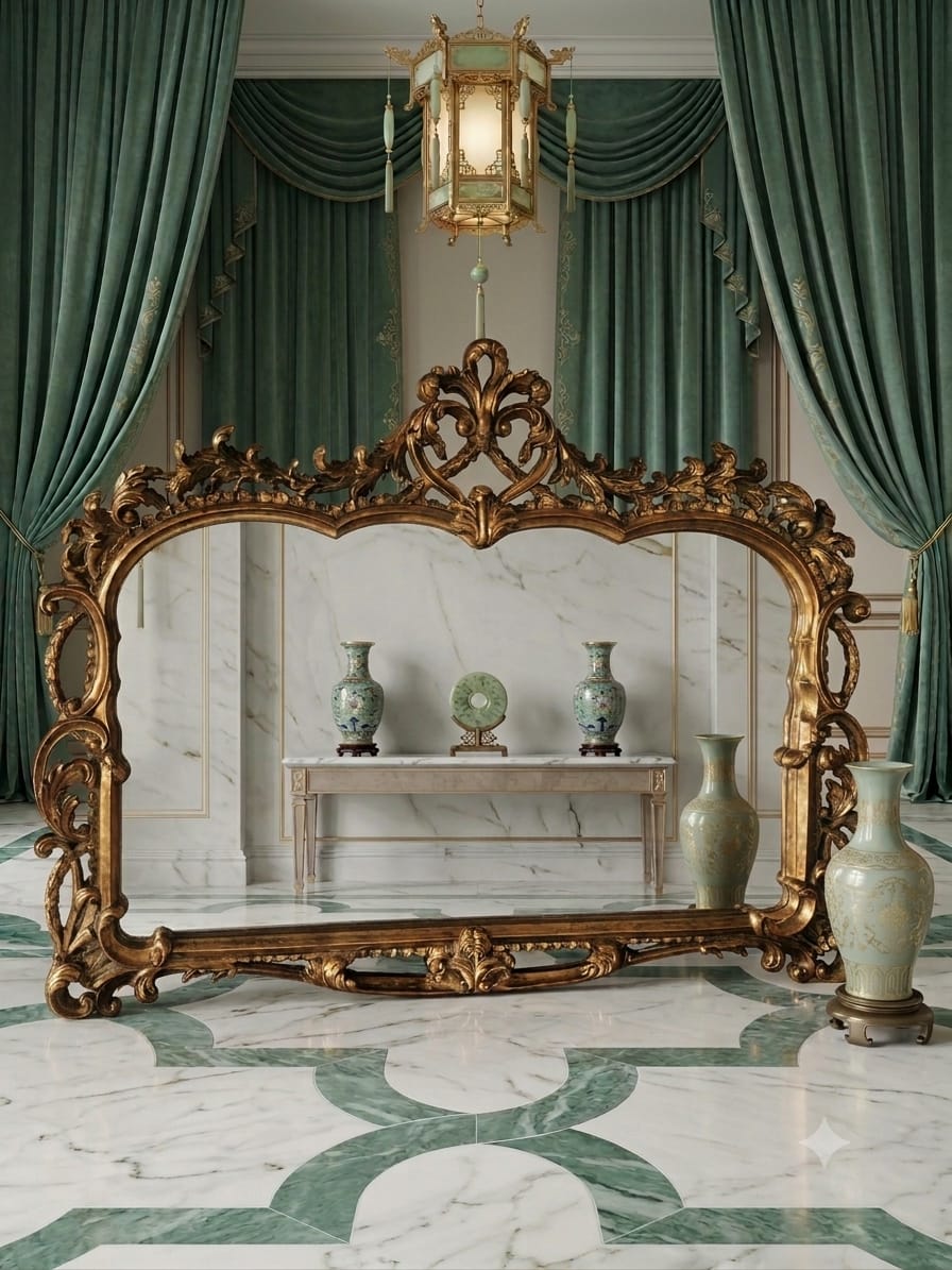 Espejo Barroco/Rococo Revival en Hoja de Oro – Artesanía en Madera🌸🌿🪞