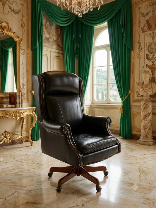 Executive Chair in Black Leather with Bronze Nails 🪙🪶