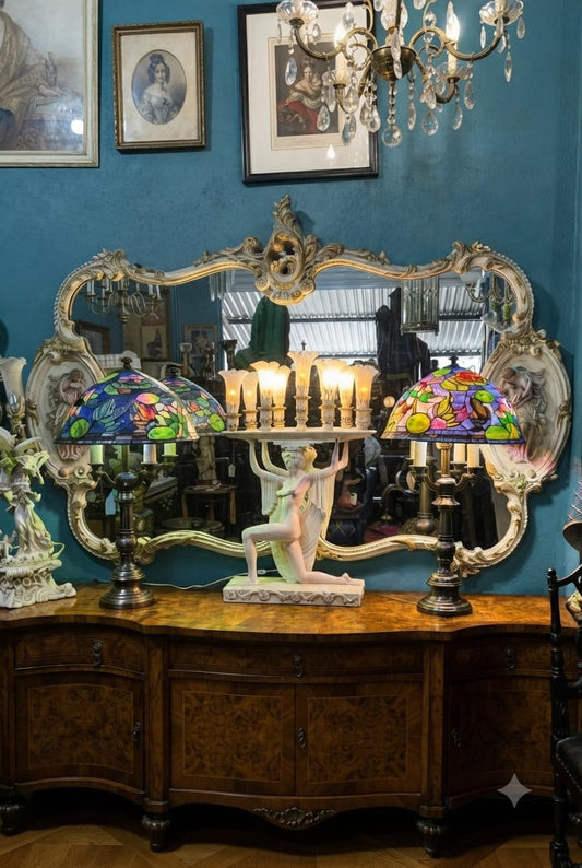Espejo Blanco Marfil con Detalles Dorados y Porcelana Capodimonte 🌿🏛️🌿