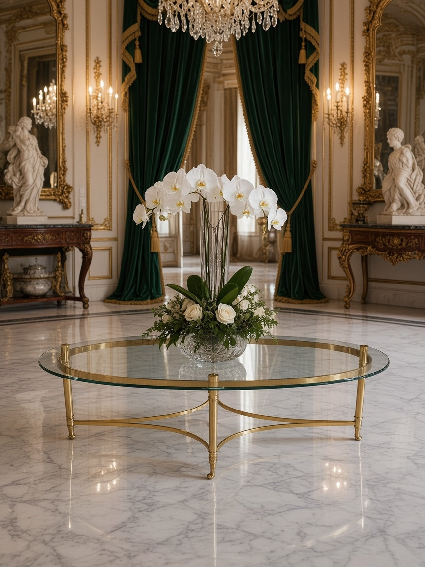Italian-Made Oval Coffee Table in Glass and Gilded Bronze 🌿🏛️🌿