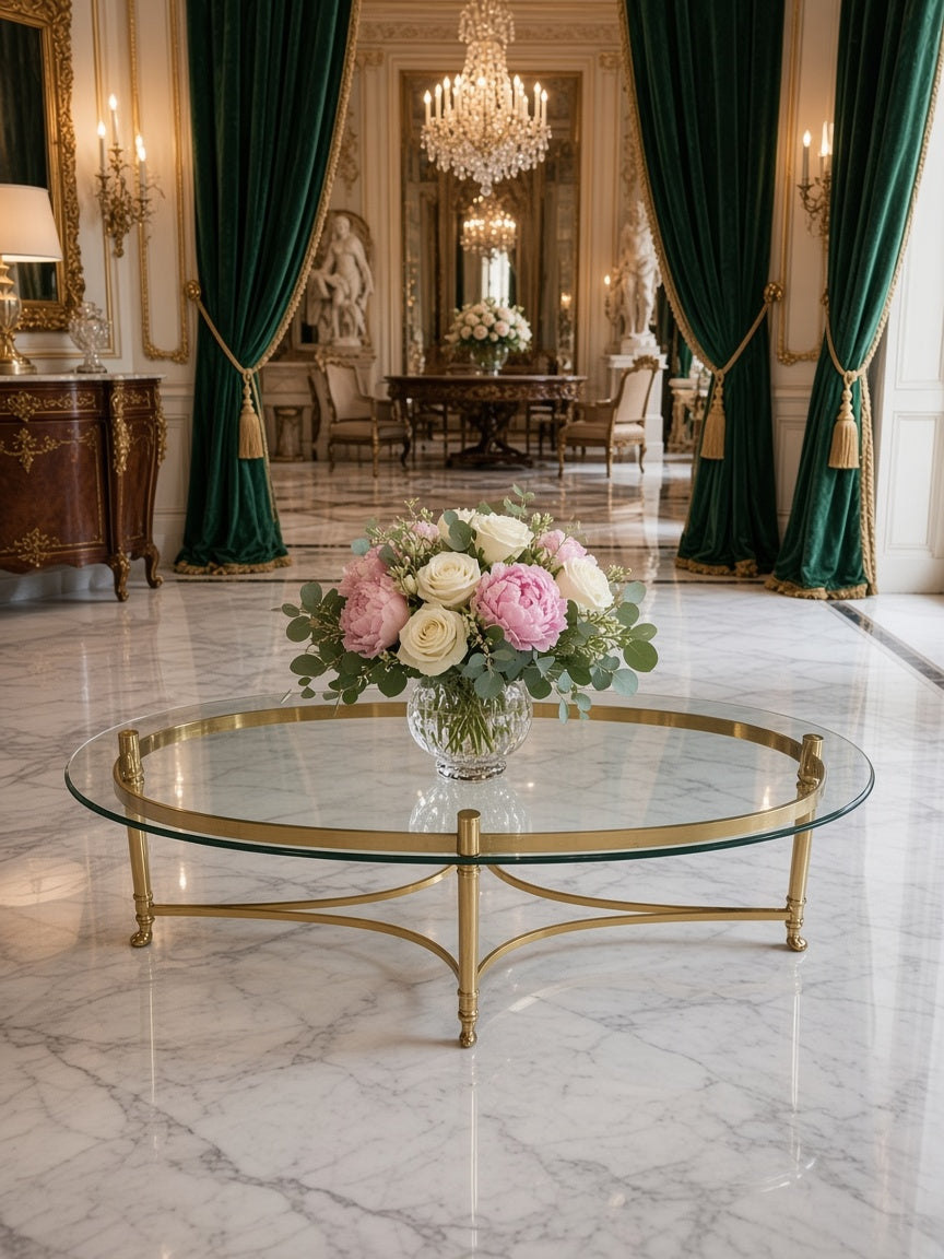 Italian-Made Oval Coffee Table in Glass and Gilded Bronze 🌿🏛️🌿