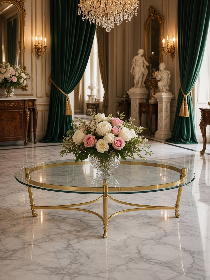 Italian-Made Oval Coffee Table in Glass and Gilded Bronze 🌿🏛️🌿