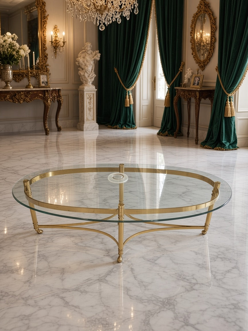 Italian-Made Oval Coffee Table in Glass and Gilded Bronze 🌿🏛️🌿