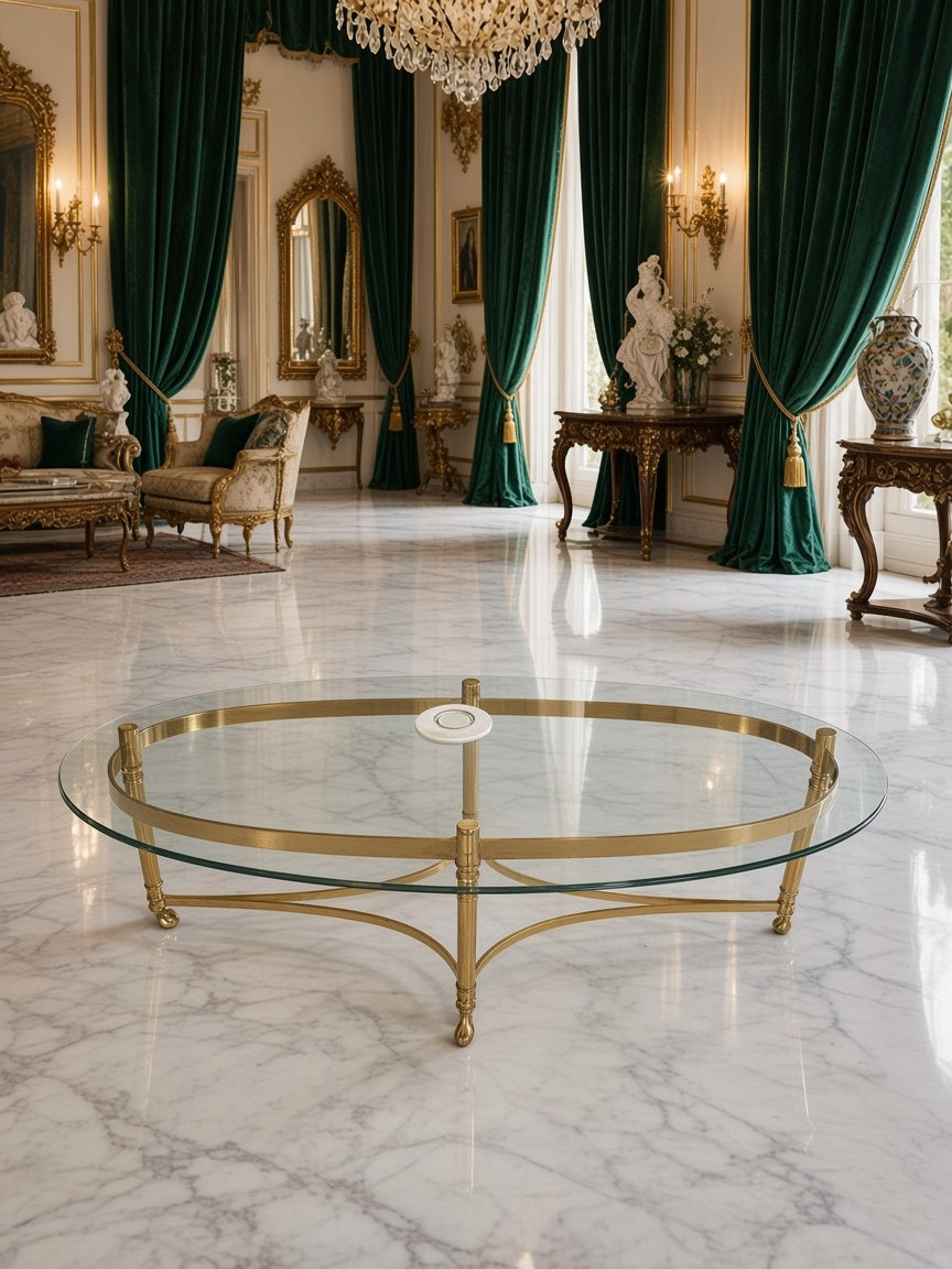 Italian-Made Oval Coffee Table in Glass and Gilded Bronze 🌿🏛️🌿