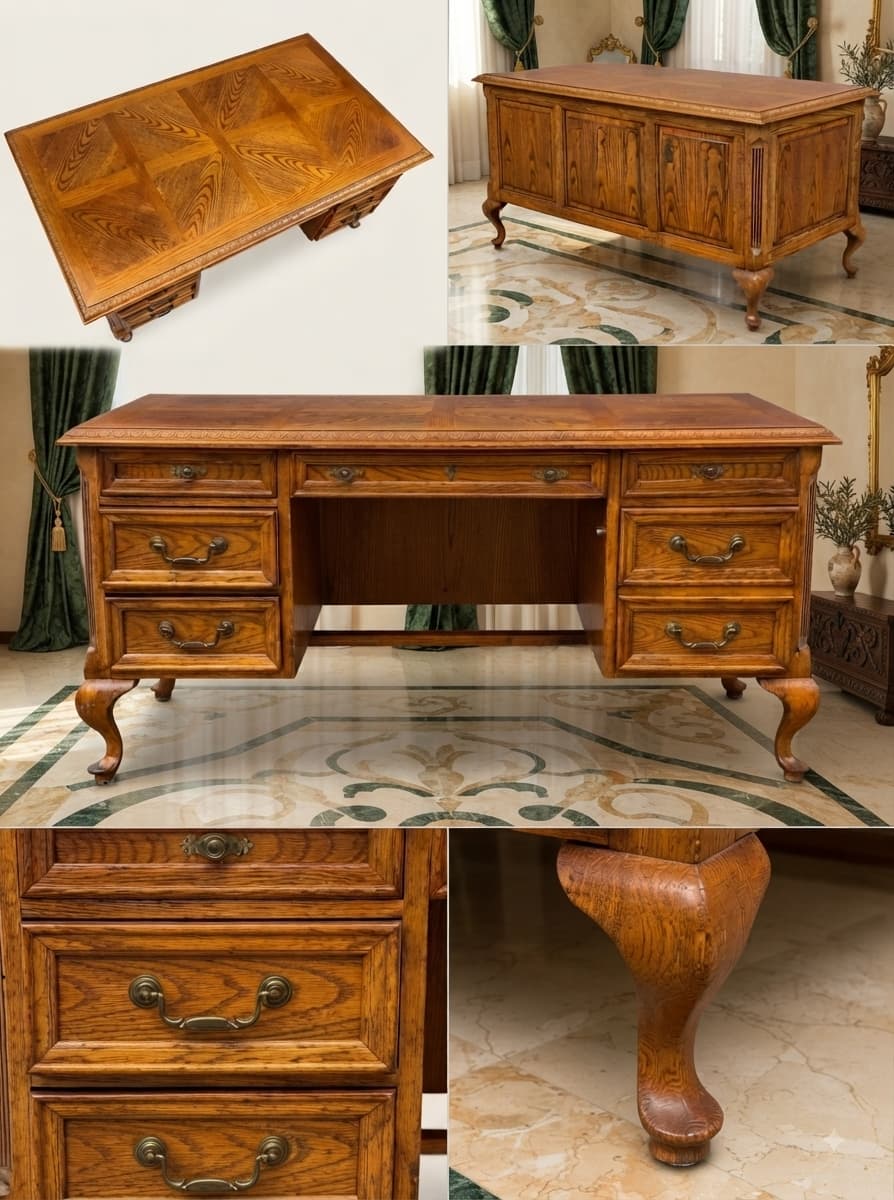 Bernhardt Flair Division Desk – Queen Anne Revival (1970s) 🪶⚜️🕊️