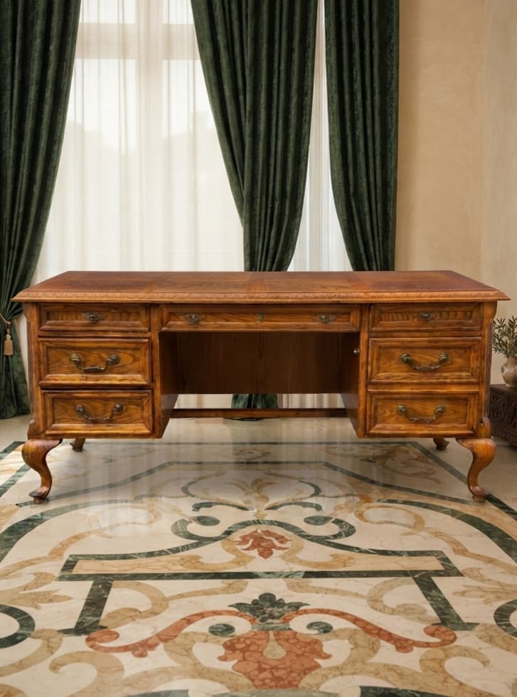 Bernhardt Flair Division Desk – Queen Anne Revival (1970s) 🪶⚜️🕊️