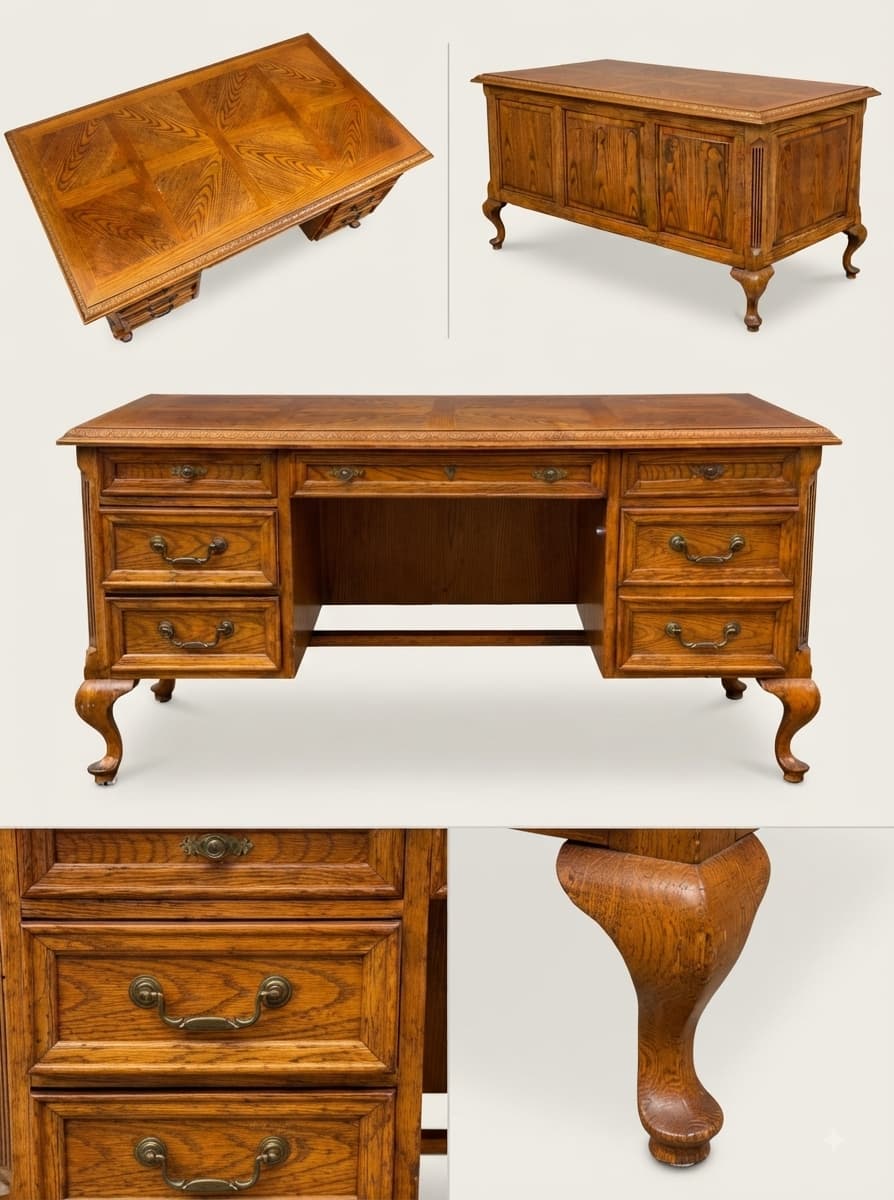Bernhardt Flair Division Desk – Queen Anne Revival (1970s) 🪶⚜️🕊️