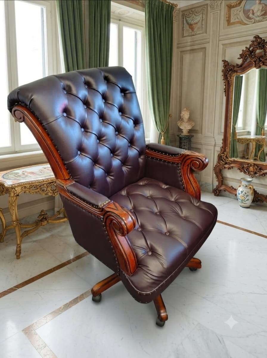 Silla Ejecutiva En Piel Color Chocolate Obscuro y Tachuelas En Bronce, Elaborada Por Coaster Furniture – Modelo 1980🌿🏛️🪑