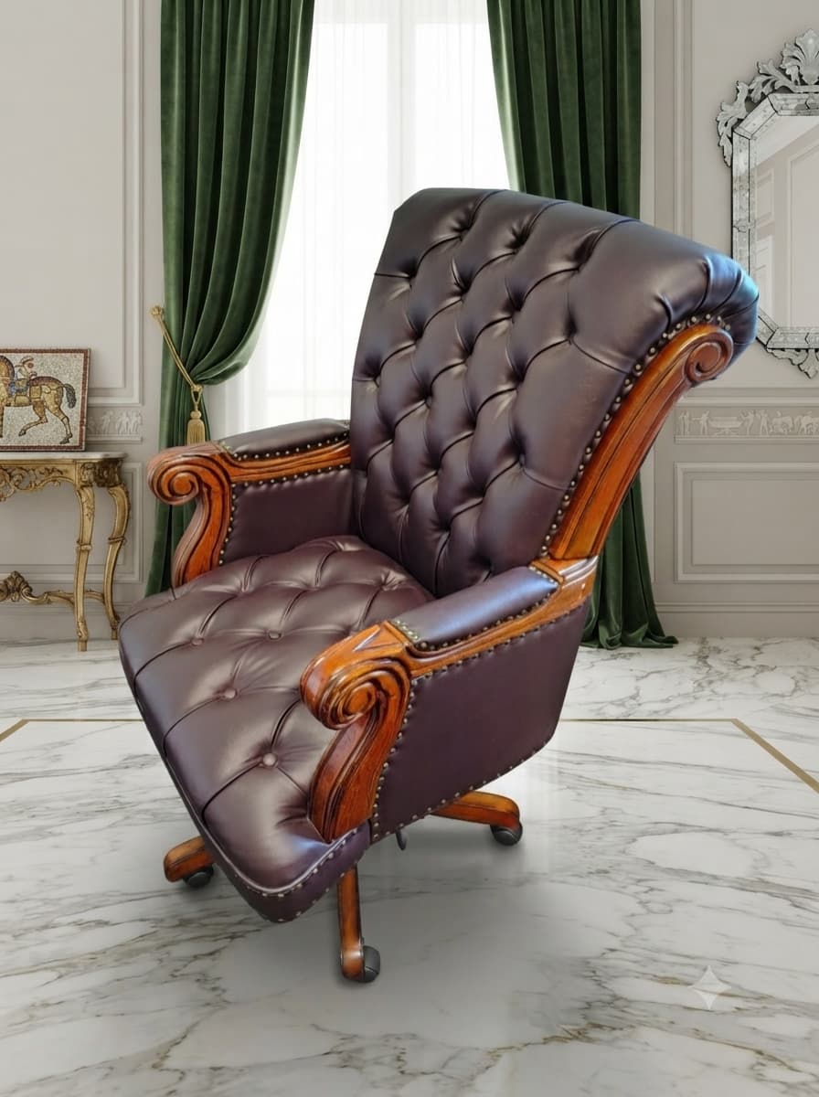 Silla Ejecutiva En Piel Color Chocolate Obscuro y Tachuelas En Bronce, Elaborada Por Coaster Furniture – Modelo 1980🌿🏛️🪑