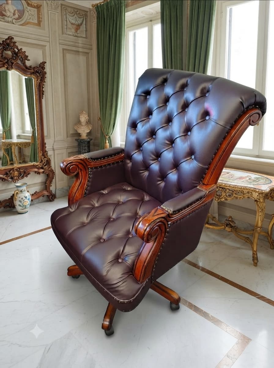 Silla Ejecutiva En Piel Color Chocolate Obscuro y Tachuelas En Bronce, Elaborada Por Coaster Furniture – Modelo 1980🌿🏛️🪑