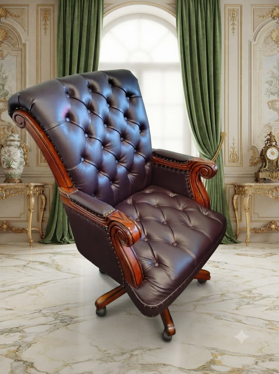 Silla Ejecutiva En Piel Color Chocolate Obscuro y Tachuelas En Bronce, Elaborada Por Coaster Furniture – Modelo 1980🌿🏛️🪑