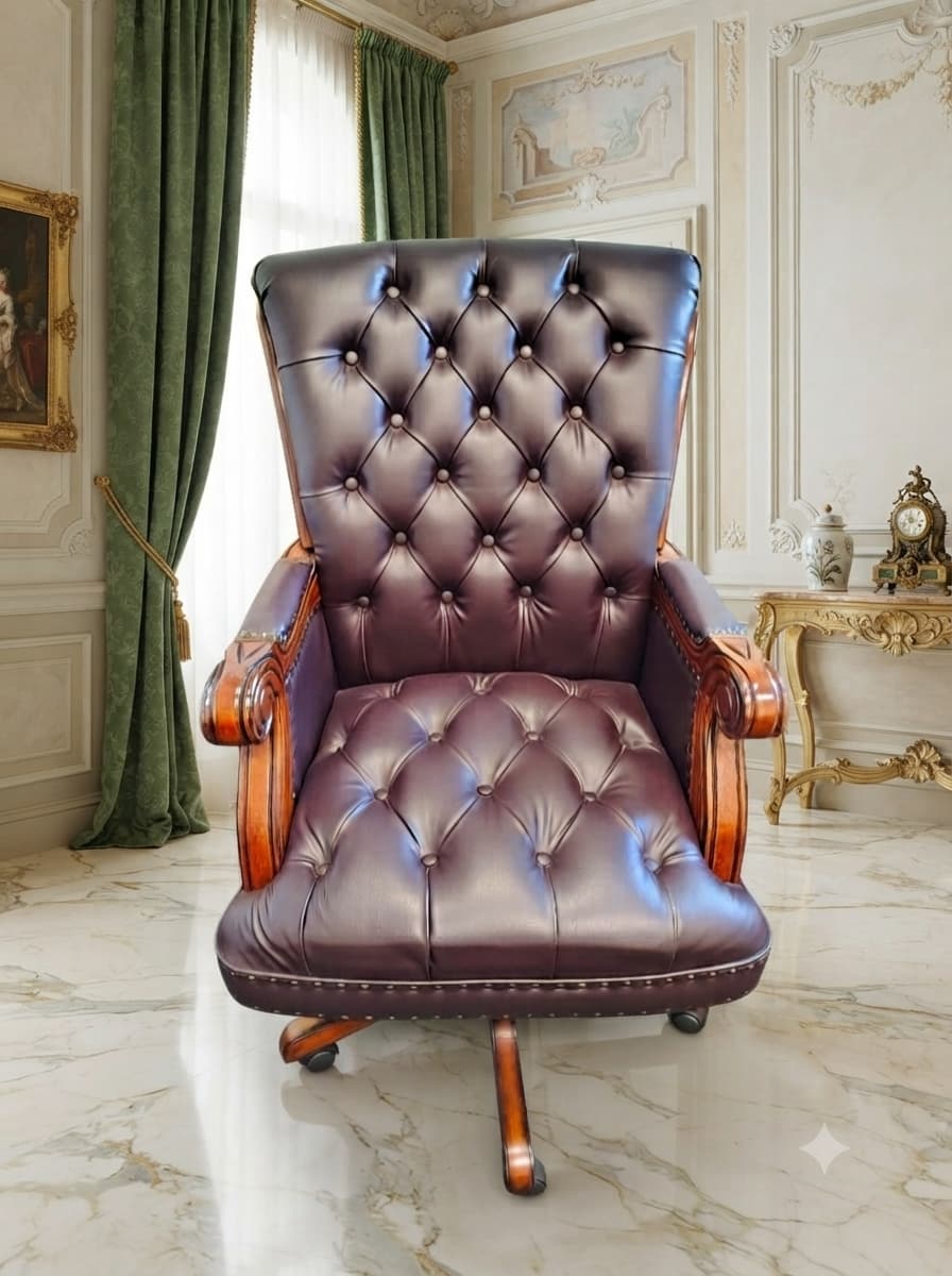 Silla Ejecutiva En Piel Color Chocolate Obscuro y Tachuelas En Bronce, Elaborada Por Coaster Furniture – Modelo 1980🌿🏛️🪑