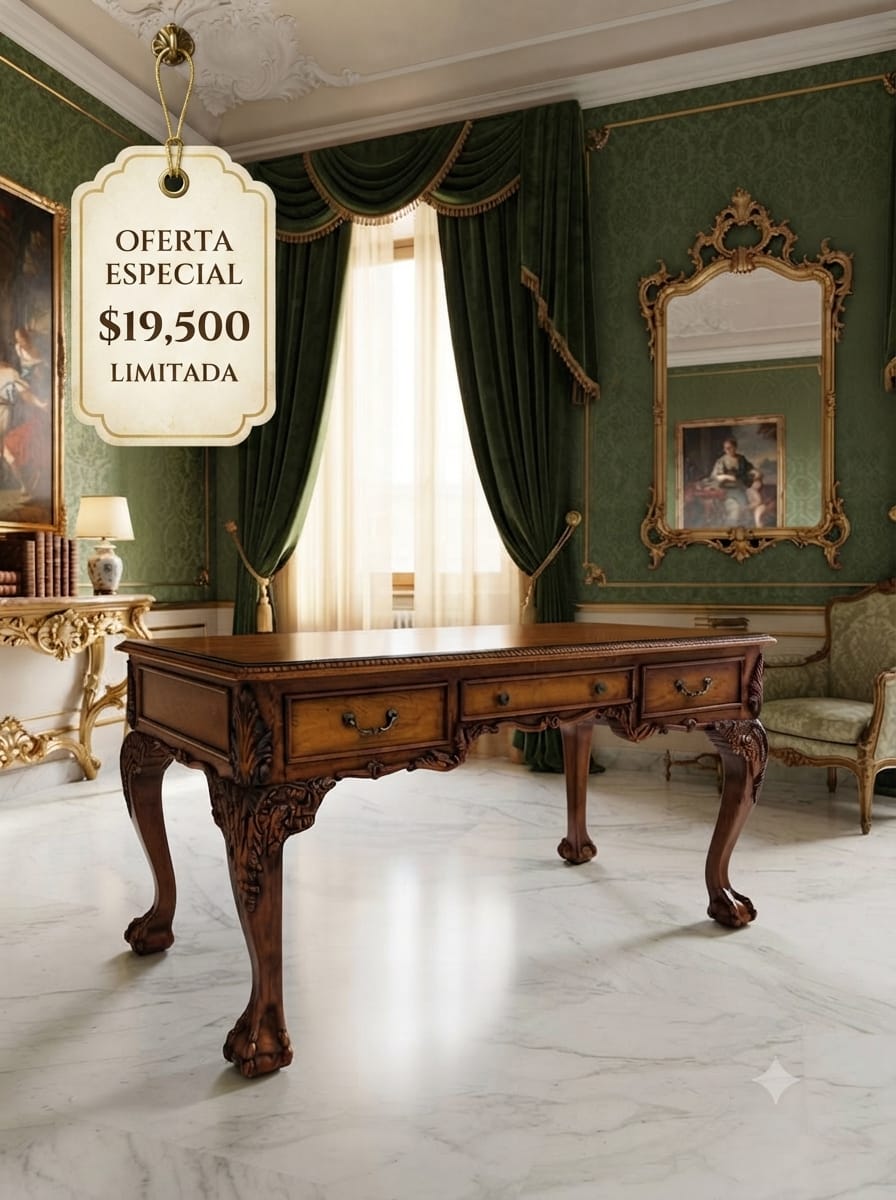 Chippendale Style Walnut Desk with Glass Top 🪶⚜️🕊️