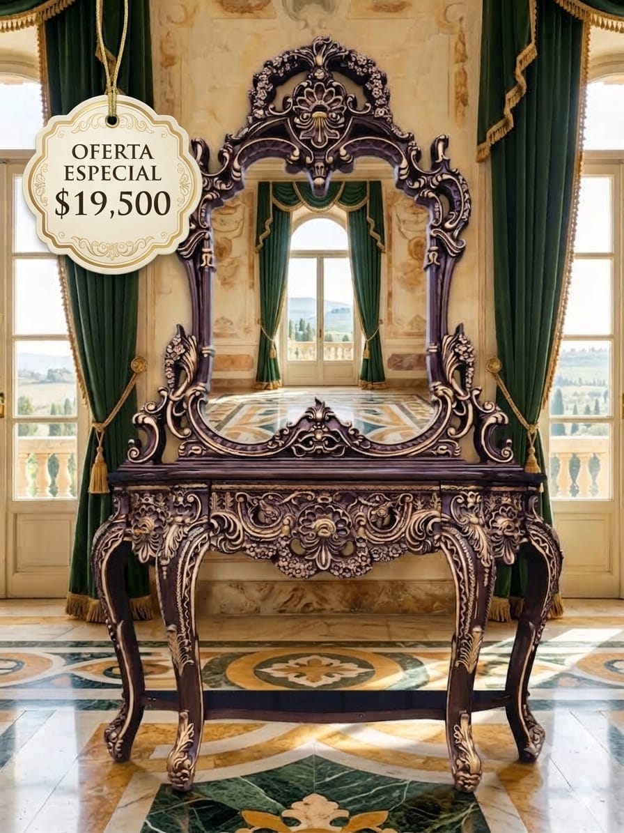 Credenza and Mirror – Homey Design Inc, Classic Style with Golden Carving 🏛️🎭🌿