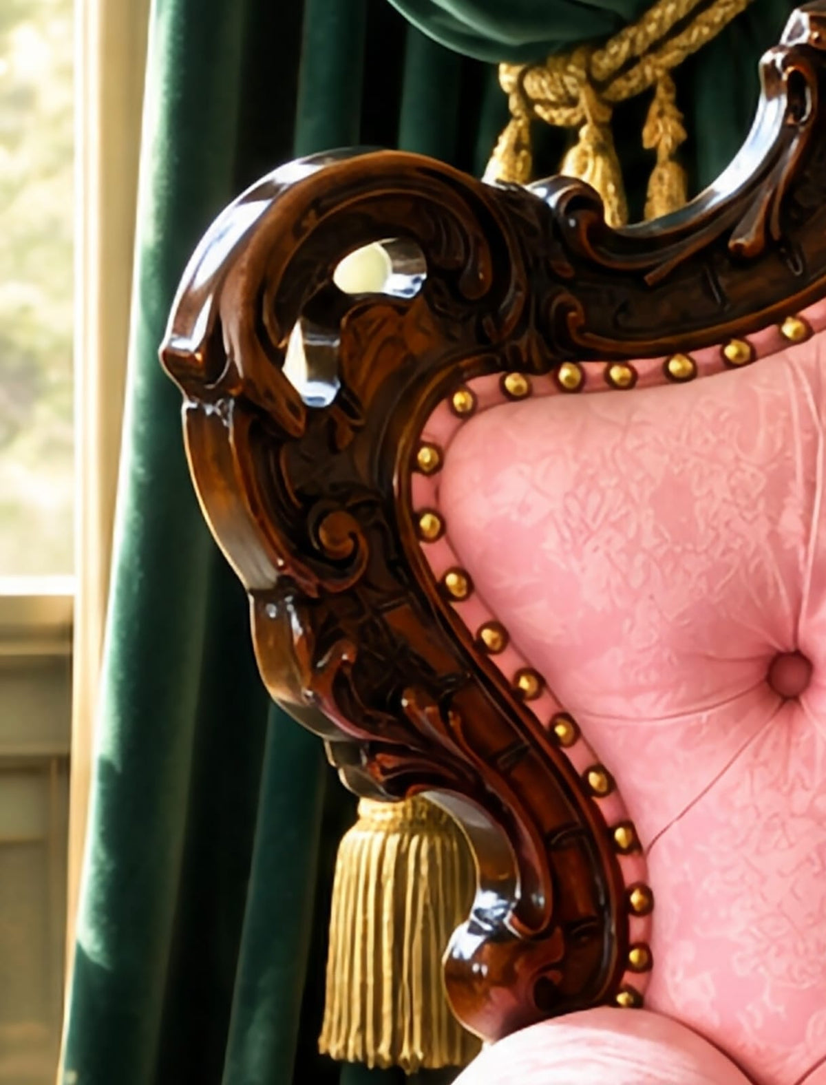 Espectacular Sala Victoriana de Lujo en Madera Tallada y Tapicería Capitoneada Rosa 🏛️