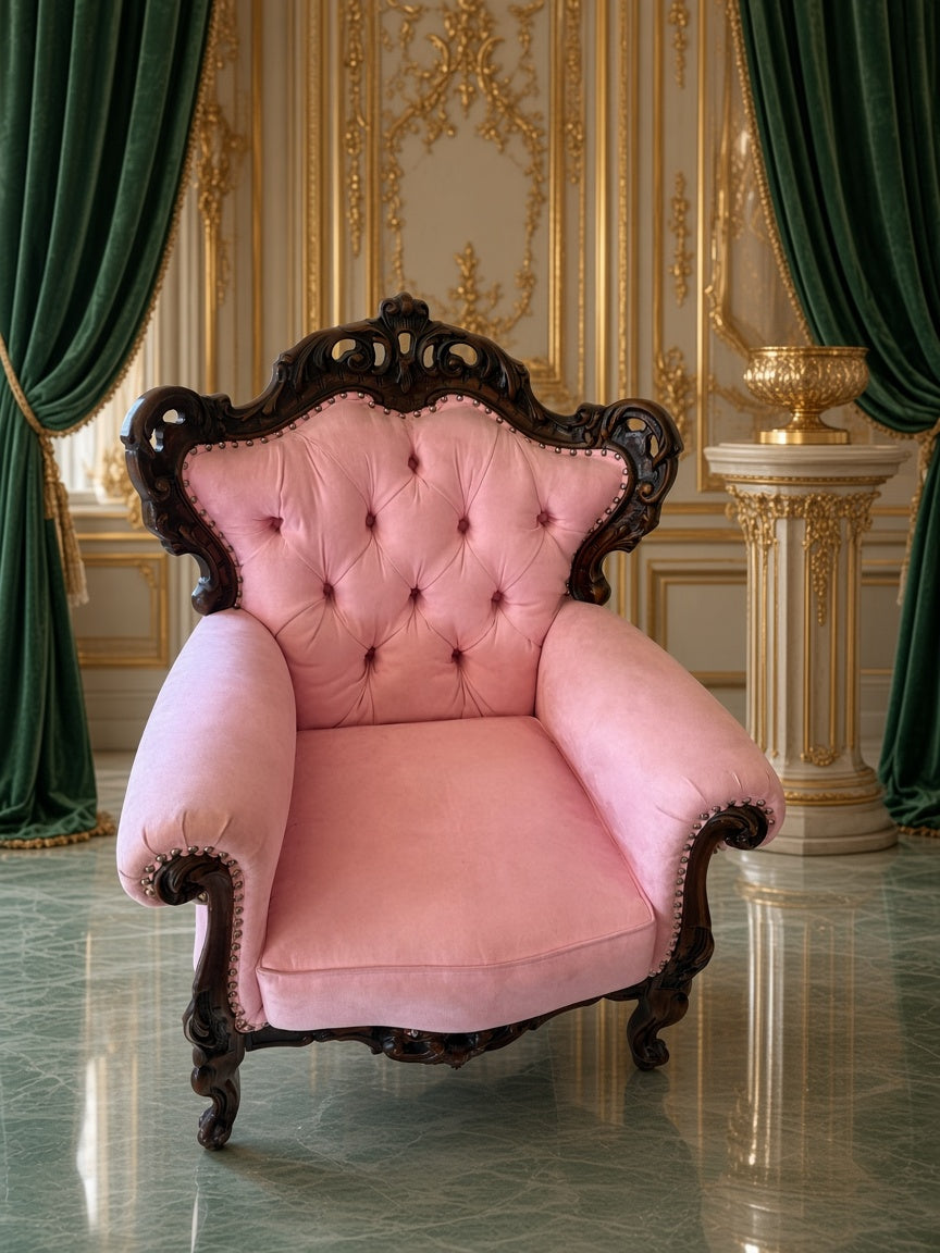 Espectacular Sala Victoriana de Lujo en Madera Tallada y Tapicería Capitoneada Rosa 🏛️