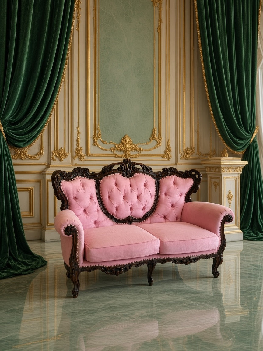 Espectacular Sala Victoriana de Lujo en Madera Tallada y Tapicería Capitoneada Rosa 🏛️