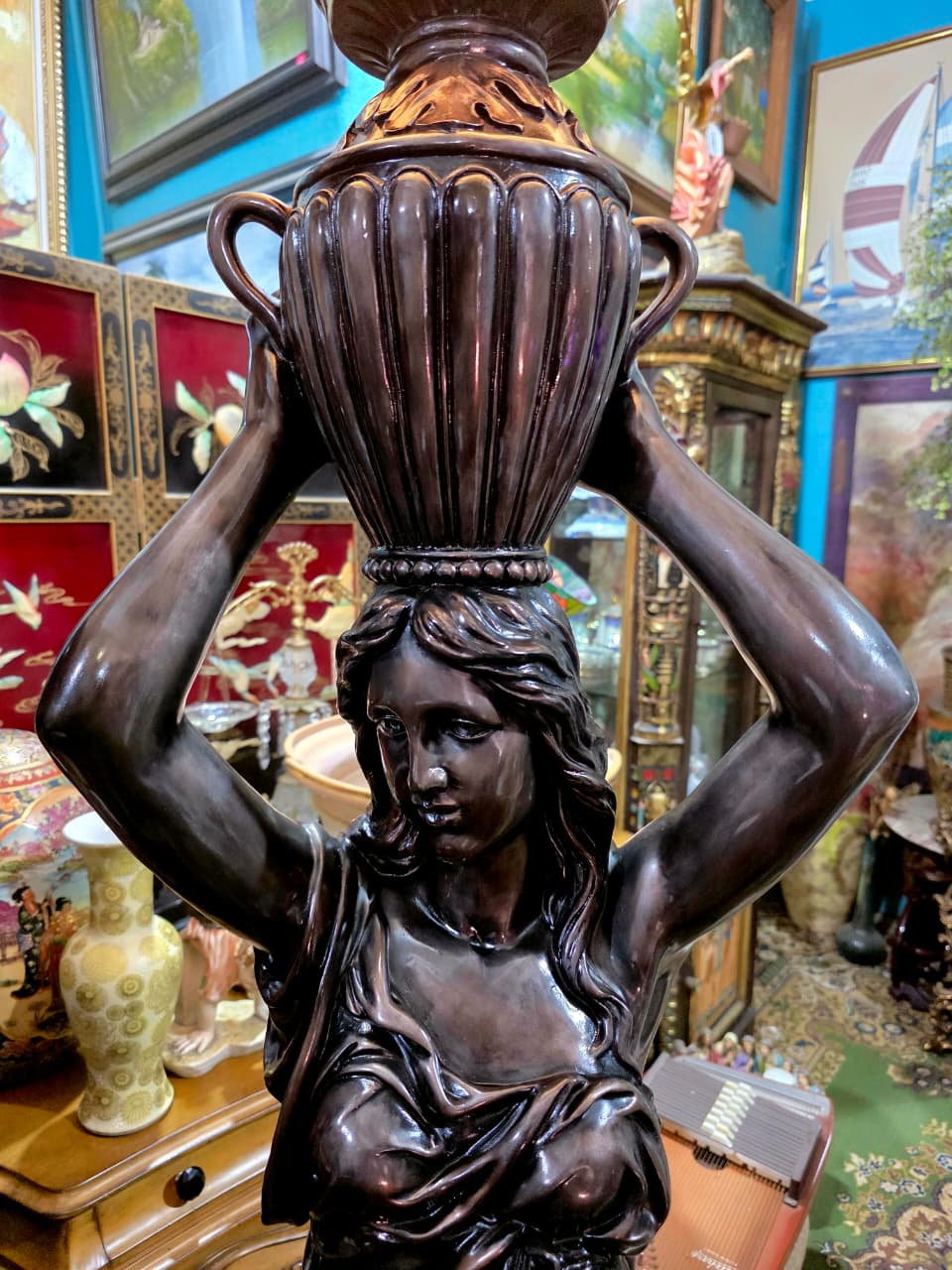 Art Nouveau Sculptural Lamp with Torch – Torchère Art Nouveau🌿🕯️🌿