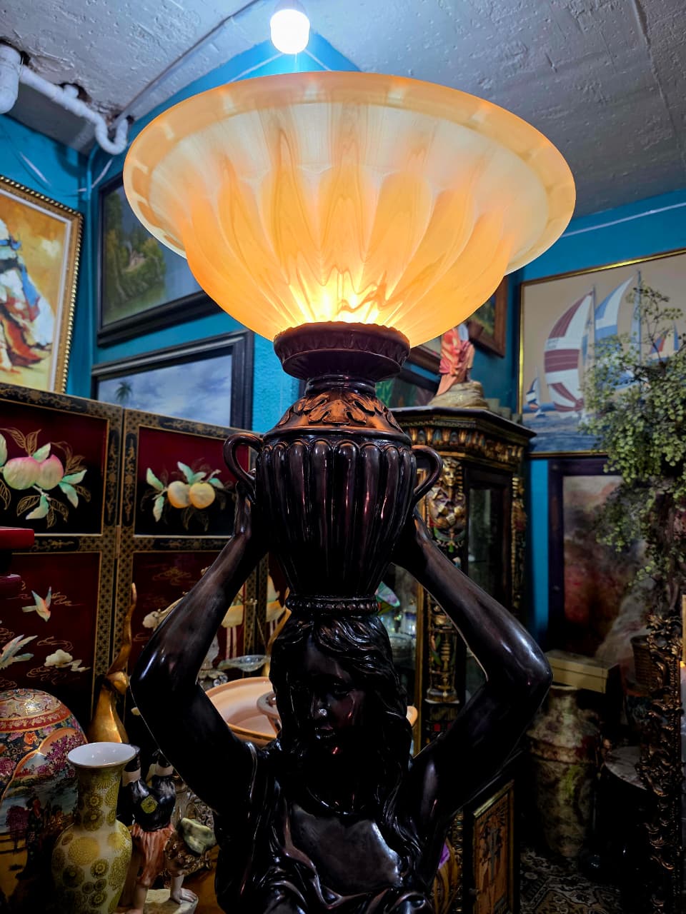 Art Nouveau Sculptural Lamp with Torch – Torchère Art Nouveau🌿🕯️🌿