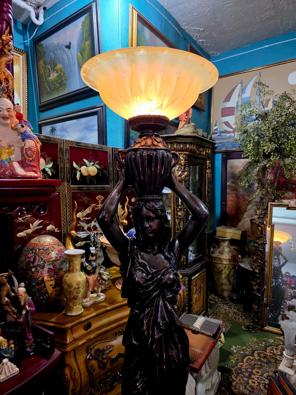 Art Nouveau Sculptural Lamp with Torch – Torchère Art Nouveau🌿🕯️🌿