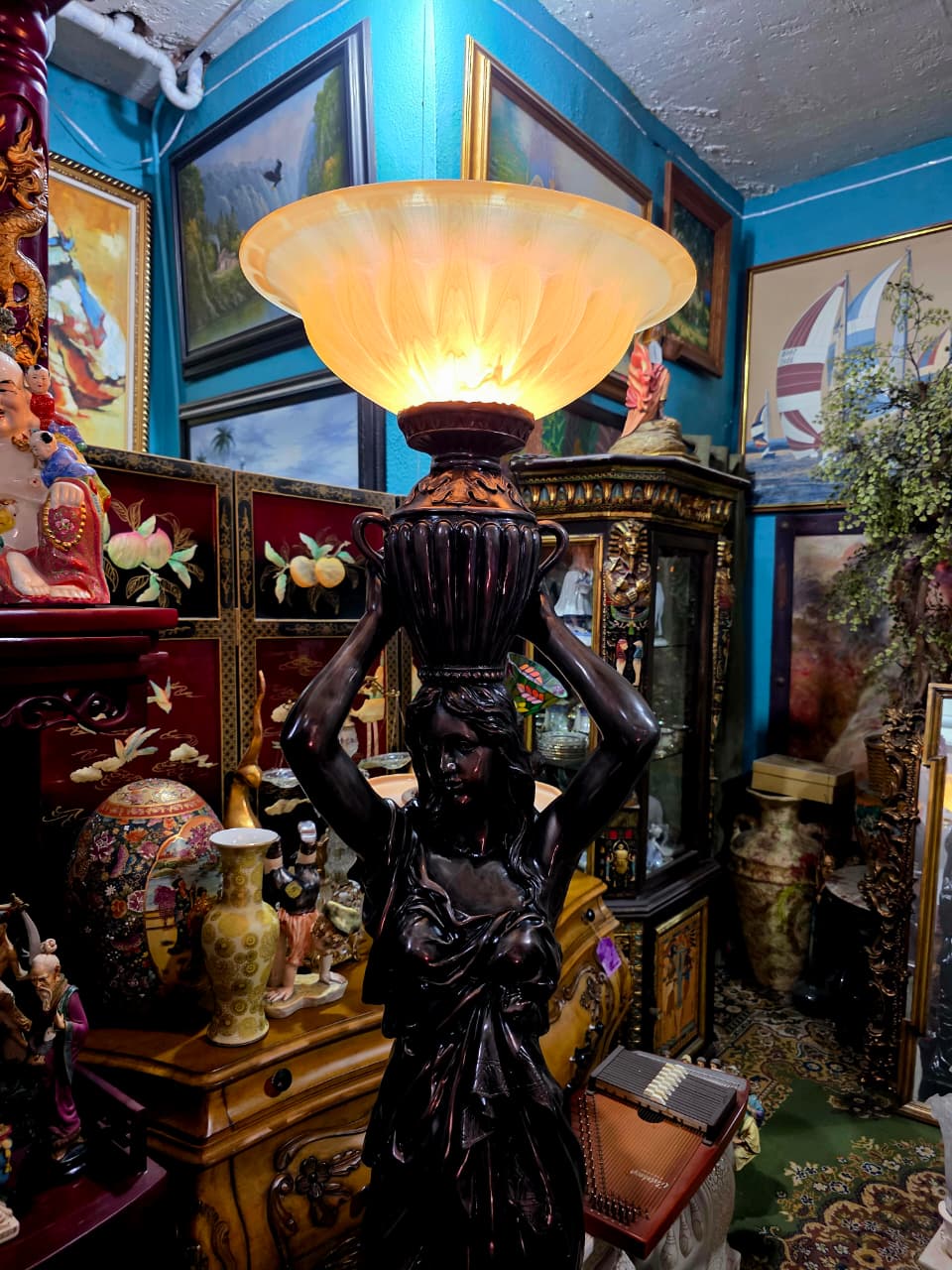 Art Nouveau Sculptural Lamp with Torch – Torchère Art Nouveau🌿🕯️🌿