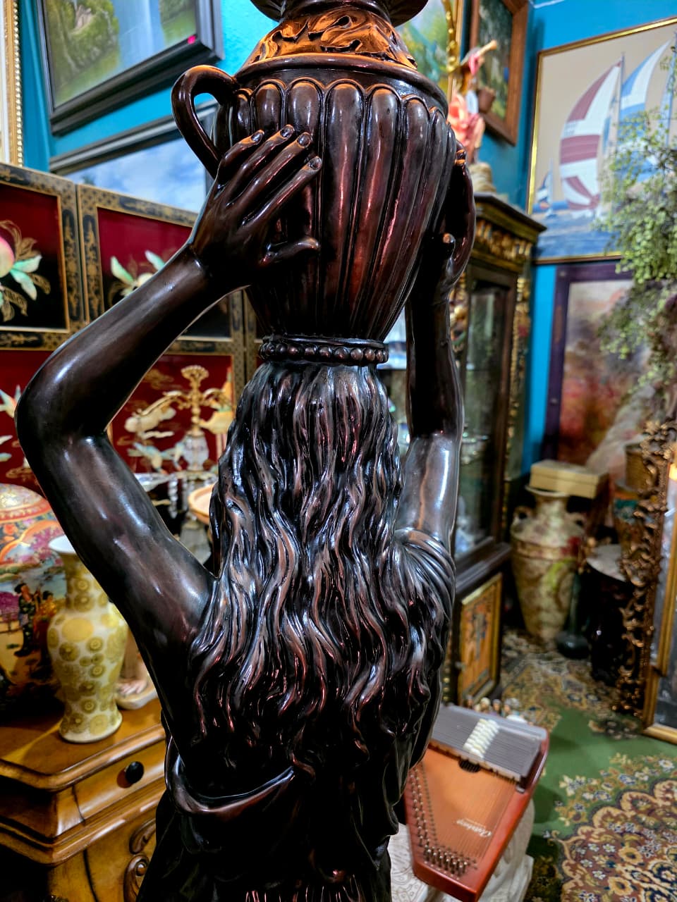 Art Nouveau Sculptural Lamp with Torch – Torchère Art Nouveau🌿🕯️🌿