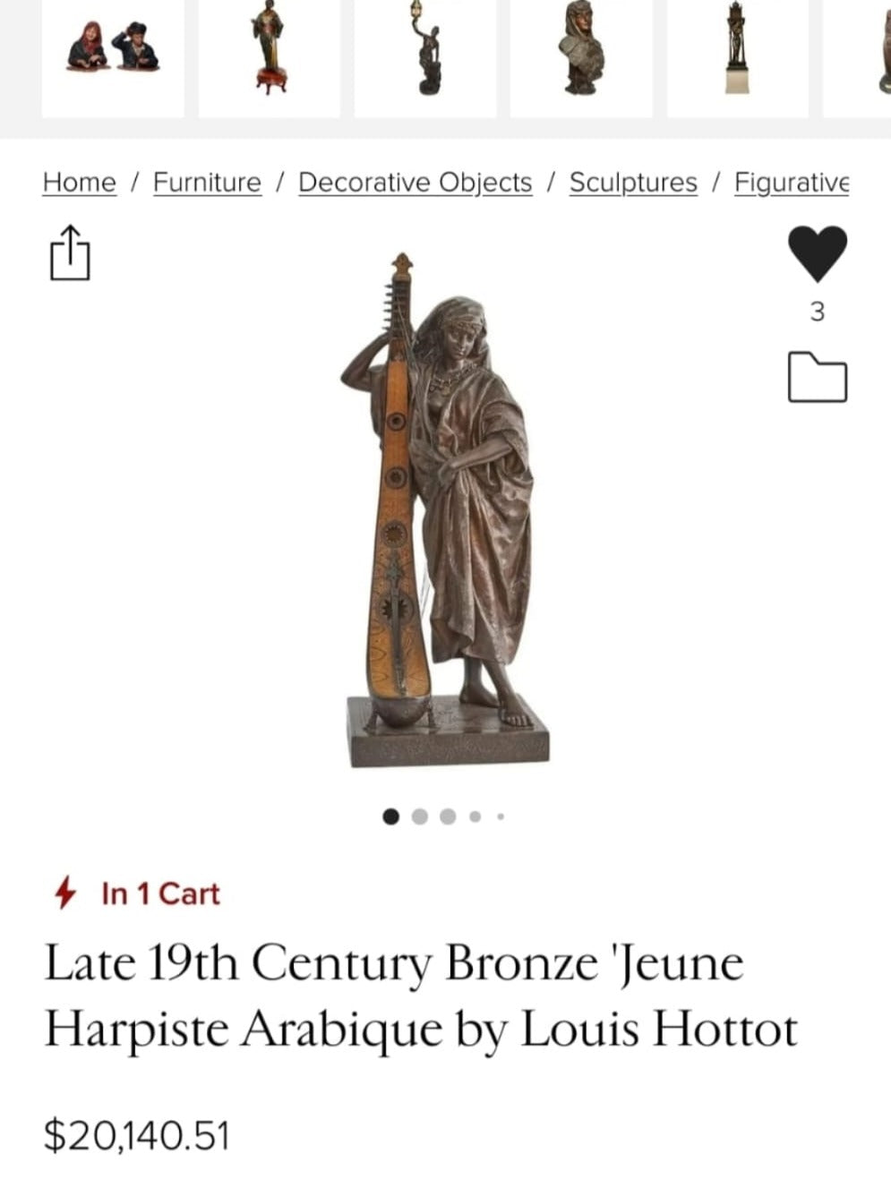 🔱Escultura De Bronce "Jeune Harpiste Arabique" de Louis Hottot - Una Obra Maestra en Venta🔱