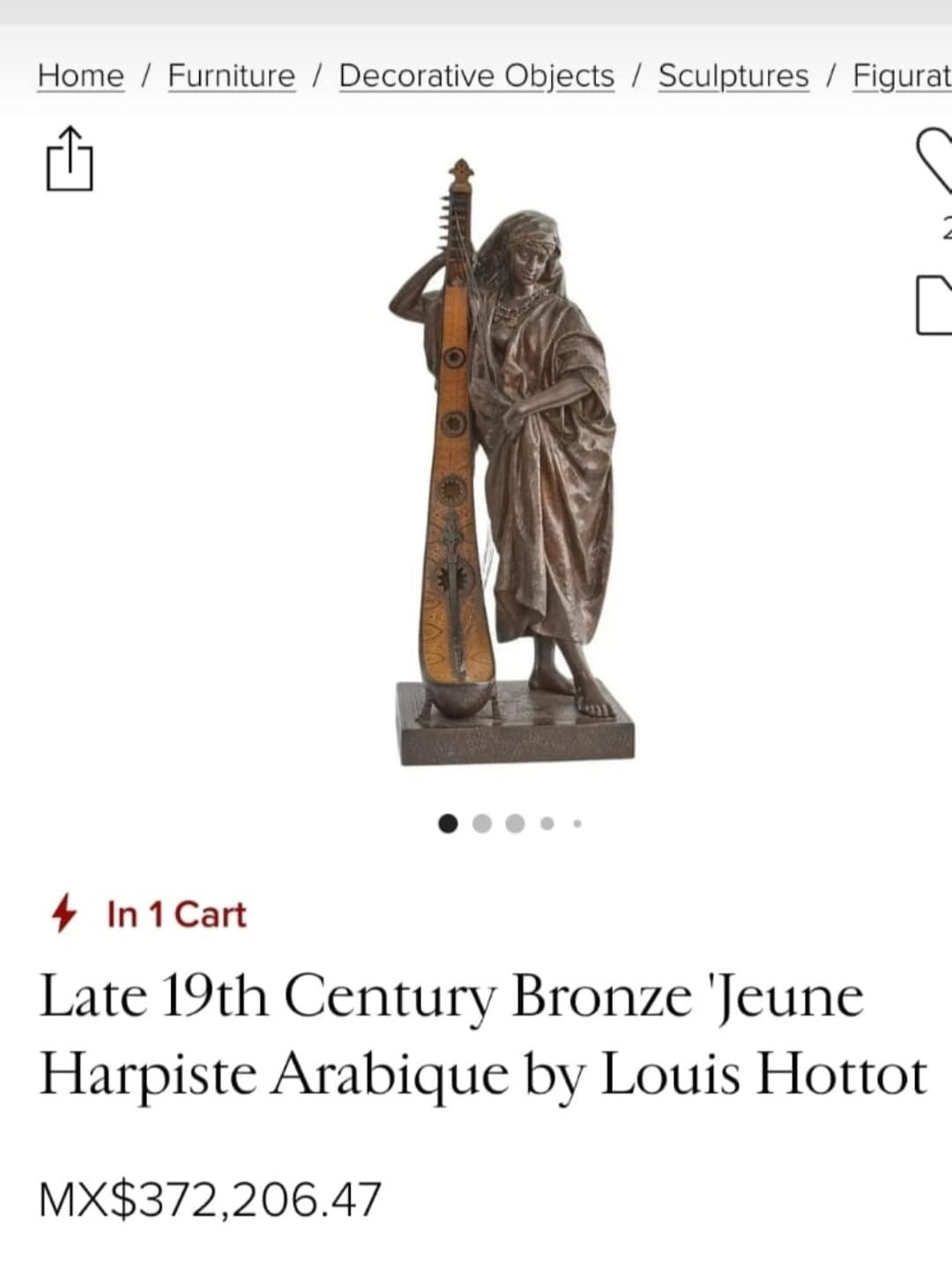 🔱Escultura De Bronce "Jeune Harpiste Arabique" de Louis Hottot - Una Obra Maestra en Venta🔱