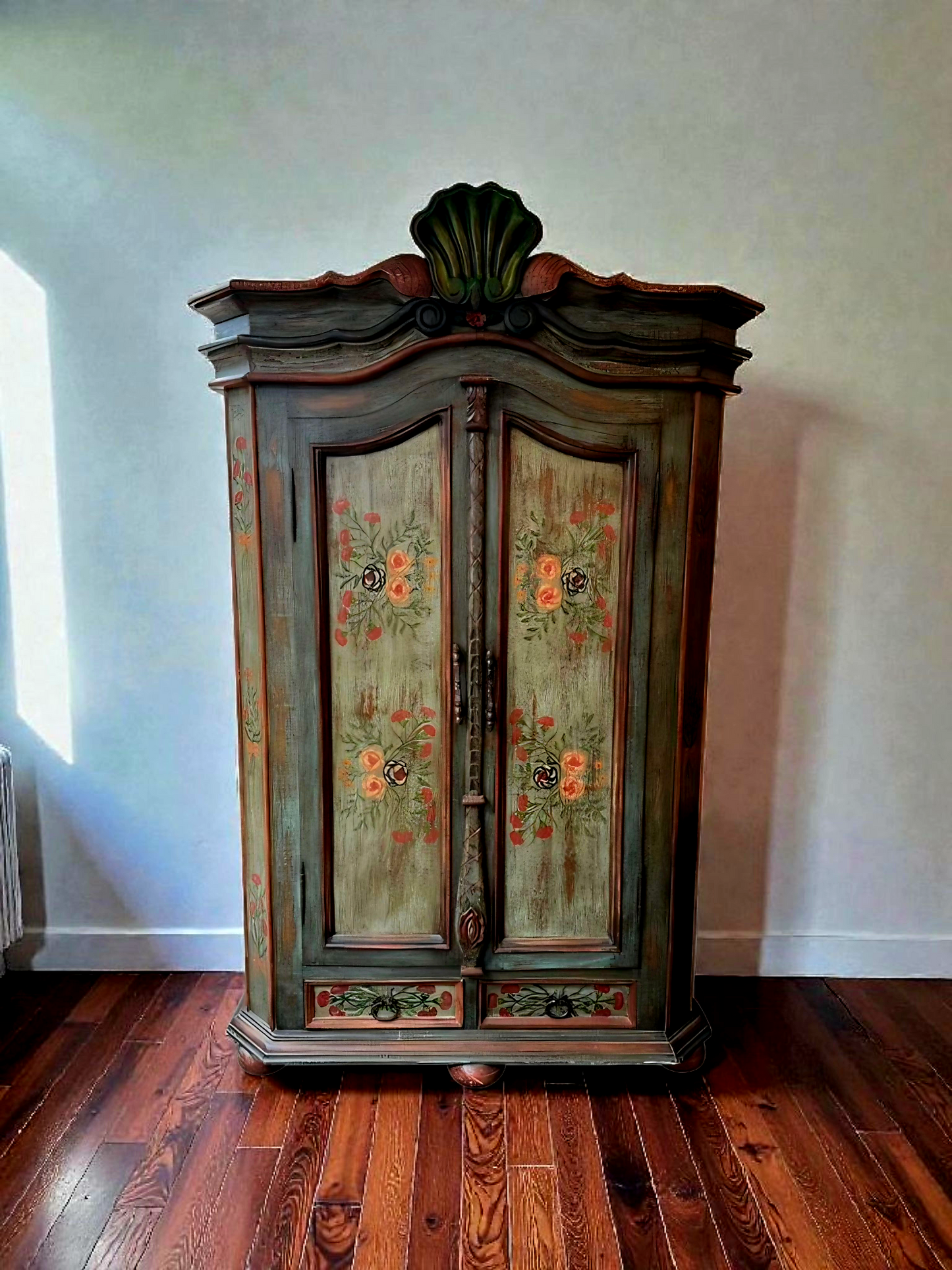 🌸 Polychrome Two-Door Wardrobe – Circa 1898, 127 Years of History 🎨