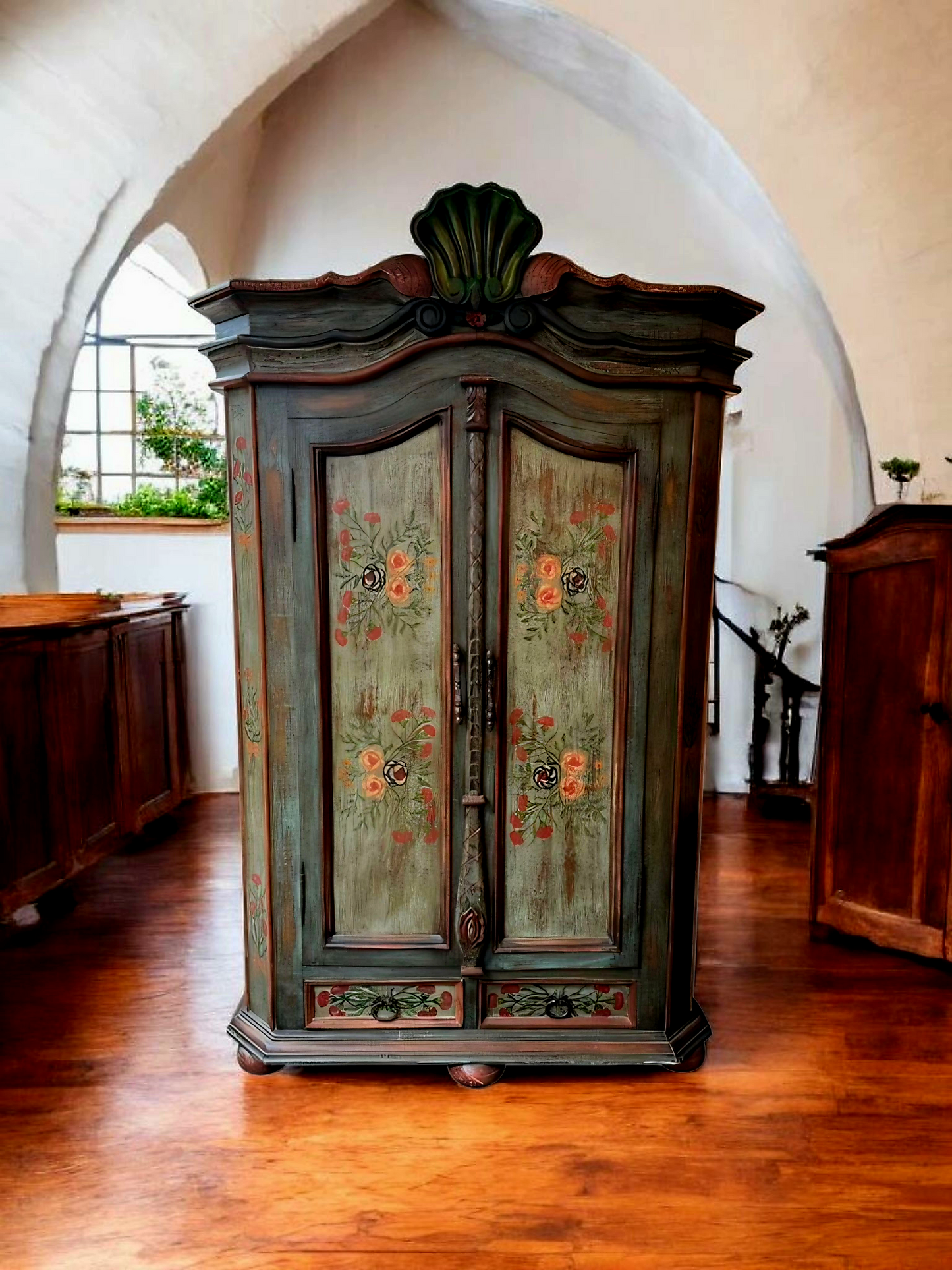 🌸 Polychrome Two-Door Wardrobe – Circa 1898, 127 Years of History 🎨