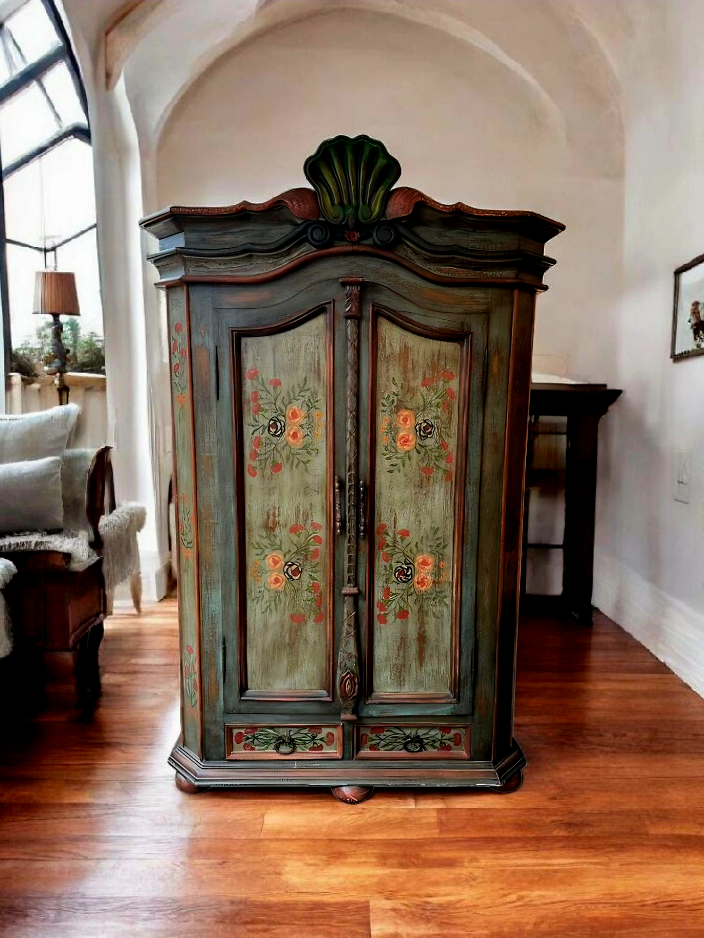 🌸 Polychrome Two-Door Wardrobe – Circa 1898, 127 Years of History 🎨