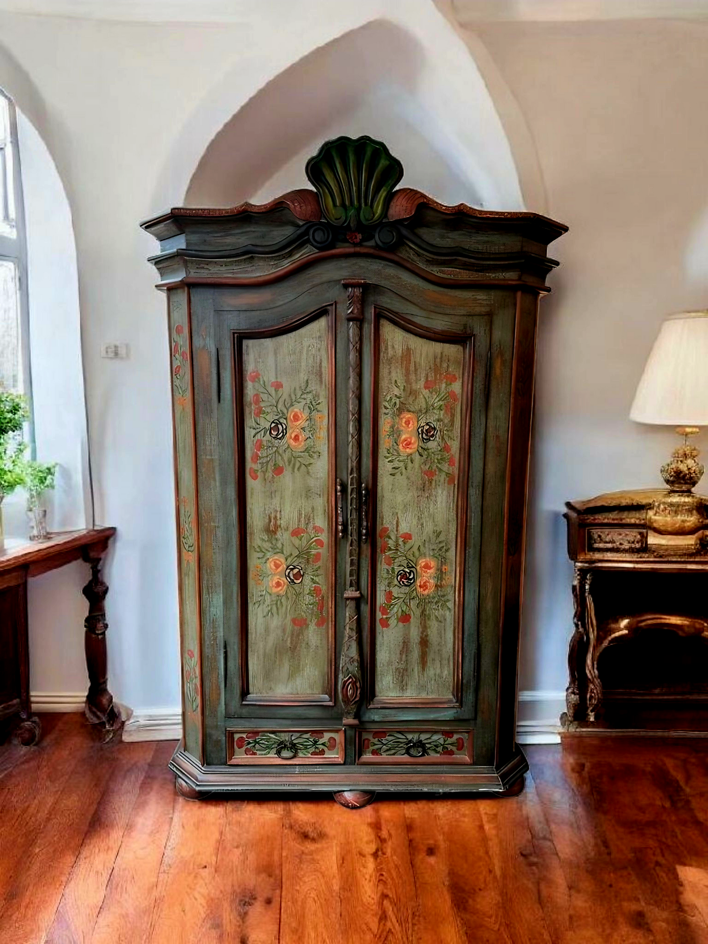 🌸 Polychrome Two-Door Wardrobe – Circa 1898, 127 Years of History 🎨