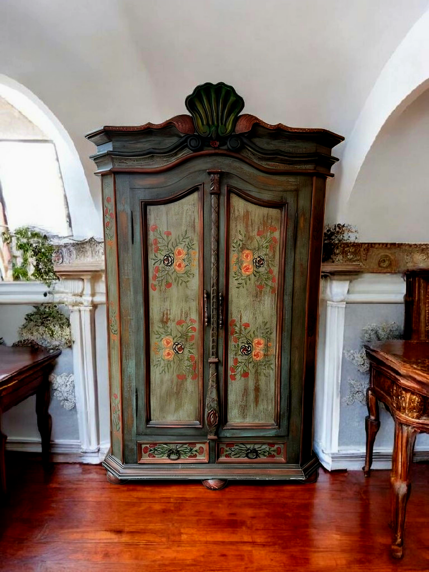🌸 Polychrome Two-Door Wardrobe – Circa 1898, 127 Years of History 🎨