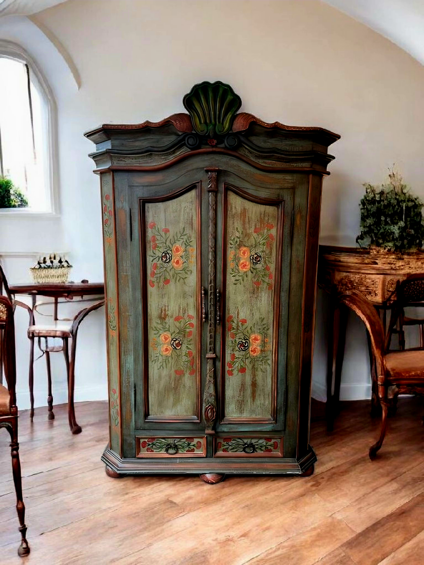 🌸 Polychrome Two-Door Wardrobe – Circa 1898, 127 Years of History 🎨