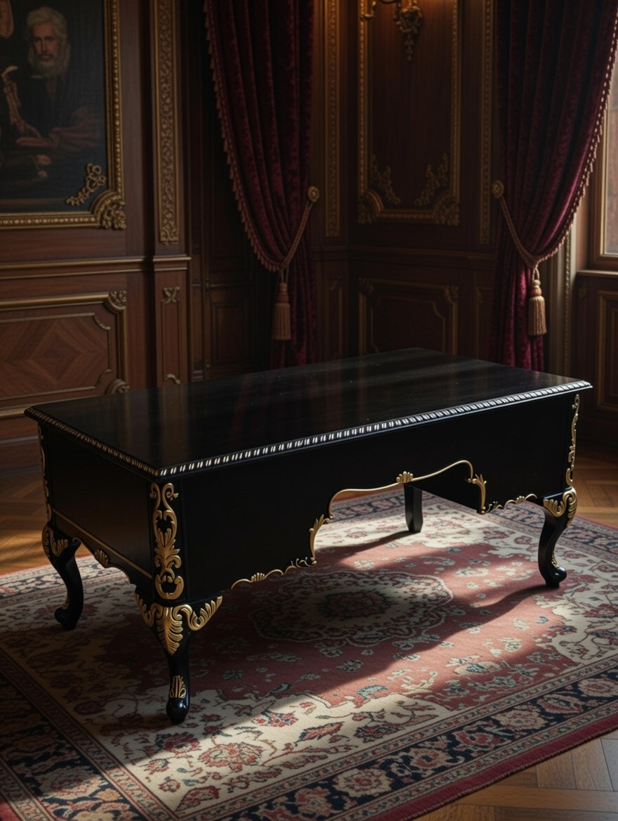 Classic Executive Desk in Black with Gold Accents ⚜️🏛️🌿