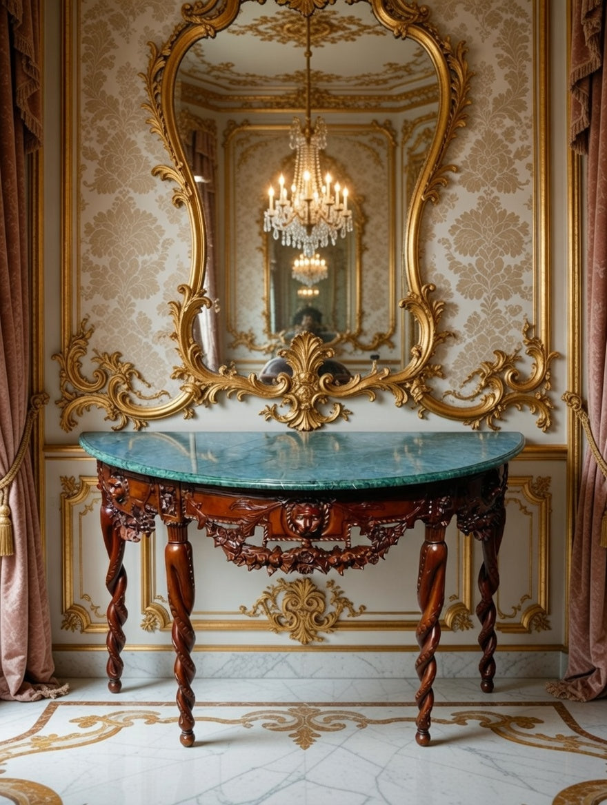 🏛️ Credenza Antigua de 1920 Tallada a Mano con Marmol Verde 🌿🦁🪨