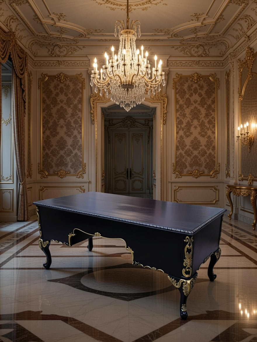 Classic Executive Desk in Black with Gold Accents ⚜️🏛️🌿