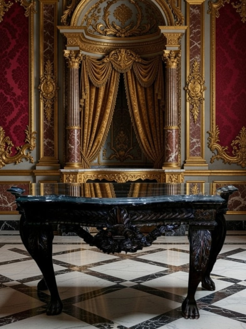 🖤 Credenza Tallada en Madera con Cubierta de Acabado Negro Distinguido 🪞🏛️✨