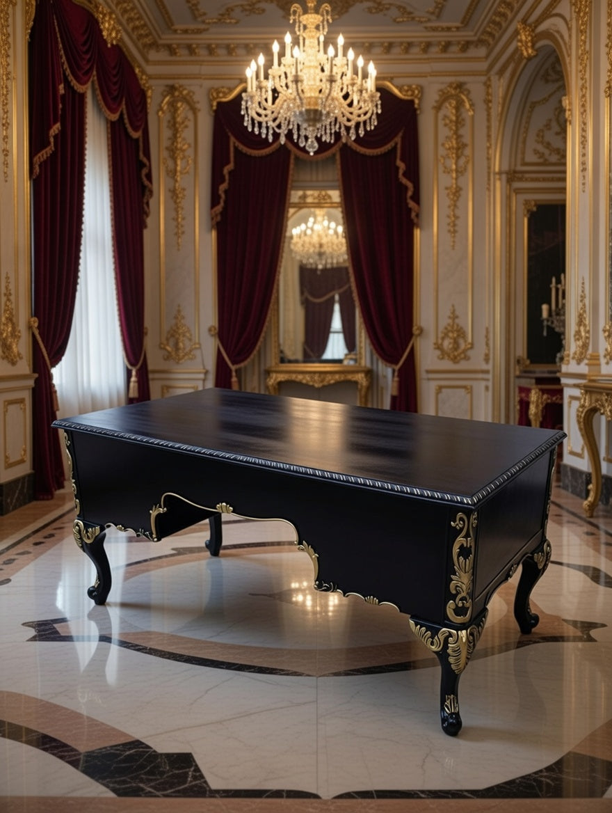 Classic Executive Desk in Black with Gold Accents ⚜️🏛️🌿