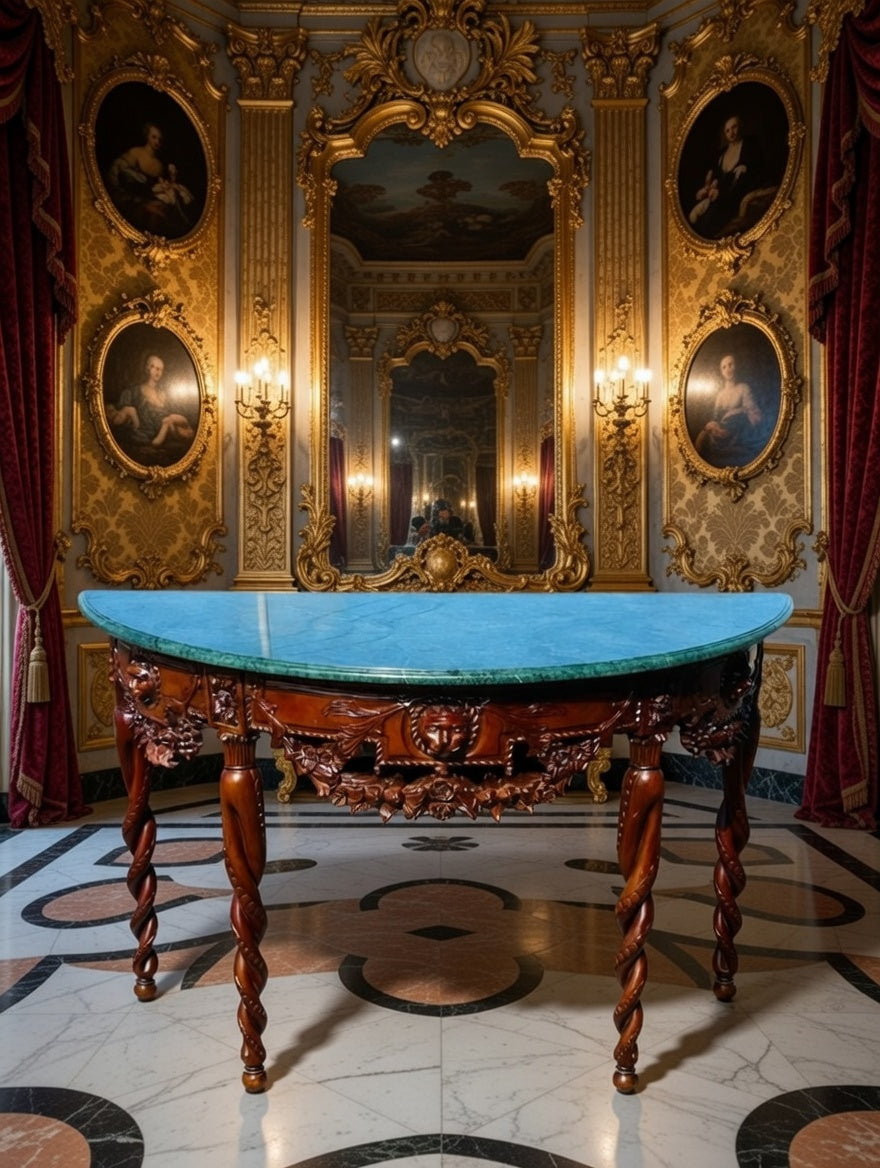 🏛️ Credenza Antigua de 1920 Tallada a Mano con Marmol Verde 🌿🦁🪨