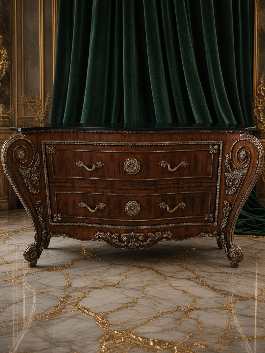 🏛️ Comoda Monumental Estilo George III Bombe con Cubierta de Granito Negro 🏛️