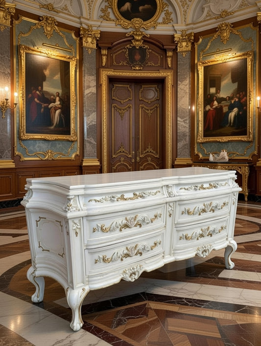 🌿 Vintage Dressing Table in Pearl Color with Antique Gold Details 🌿