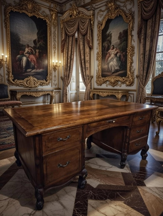 🌿🏛️ Classic Carved Wooden Desk – Timeless Elegance 🪶🕊️