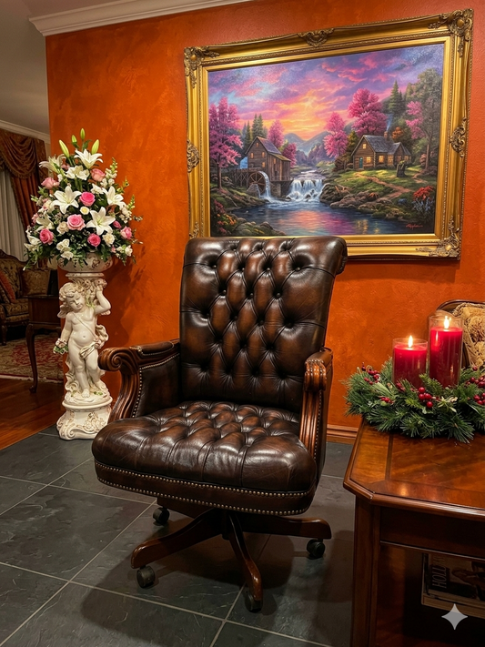 Silla Ejecutiva Chesterfield en Cuero Autentico – Elaborada por Coaster Furniture 🪑🏛️🪶