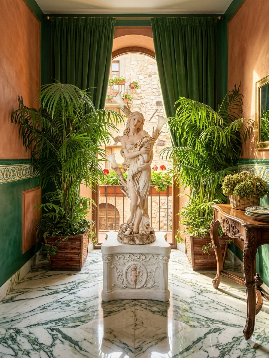 Lampara con Escultura de Mujer y Pedestal – Arte Decorativo Atemporal ✨🌿🪞