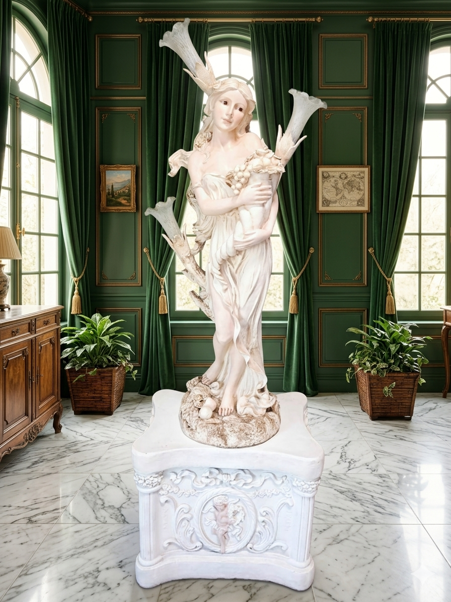 Lampara con Escultura de Mujer y Pedestal – Arte Decorativo Atemporal ✨🌿🪞